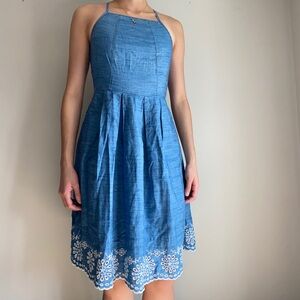 Cross back jean lace dress